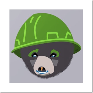 Funny Bear Cub In Green Hard Hat Safety Inspectors Humor Posters and Art